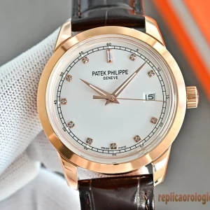 Patek Philippe Calatrava Quadrante Argento Orologi Replica Cinturino Pelle Uomo Movimento Automatico Orologio Clone 1:1