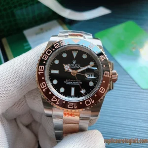 Rolex GMT-Master II Quadrante Nero e Lunetta Bicolore Orologi Replica Bracciale Acciaio Uomo Movimento Automatico Orologio Clone 1:1