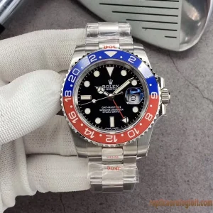 Rolex GMT Master II Quadrante Nero e Lunetta Blu Rossa Orologi Replica Bracciale Acciaio Uomo Movimento Automatico Orologio Clone 1:1