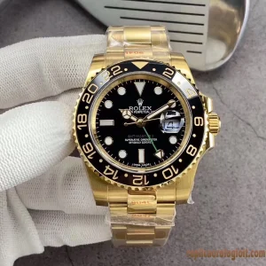 Rolex GMT Master II Lunetta Nera e Oro Orologi Replica Bracciale in Acciaio Movimento Automatico Orologio Clone 1:1