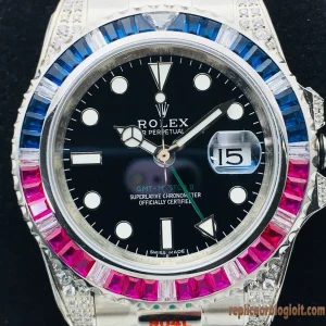 Rolex GMT-Master II Lunetta Diamantata Orologi Replica Bracciale Acciaio Uomo Movimento Automatico Orologio Clone 1:1