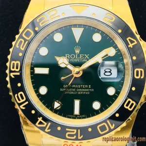 Rolex GMT-Master II Verde e Oro Orologi Replica Bracciale in Acciaio 904L Uomo Movimento Automatico Orologio Clone 1:1