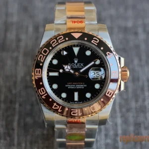 Rolex GMT-Master II Nero e Oro Orologi Replica Bracciale Acciaio Movimento Automatico Orologio Clone 1:1