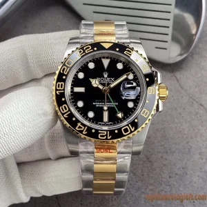 Rolex GMT Master II Nero e Oro Orologi Replica Bracciale in Acciaio Movimento Automatico Orologio Clone 1:1