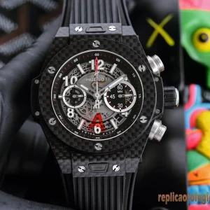 Hublot Big Bang Black Carbon Orologi Replica Cinturino in Gomma Uomo Movimento Automatico Orologio Clone 1:1