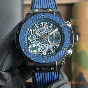 Hublot Big Bang Blue Lunetta Orologi Replica Cinturino in Gomma Uomo Movimento Automatico Orologio Clone 1:1