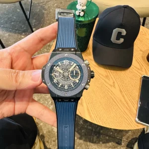 Hublot Big Bang Blu Lunetta Orologi Replica Cinturino in Gomma Uomo Movimento Automatico Orologio Clone 1:1