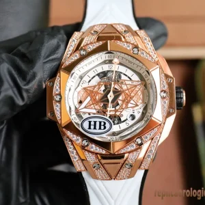 Hublot Big Bang Oro Rosa Diamanti Orologi Replica Gomma Uomo Movimento Automatico Orologio Clone 1:1
