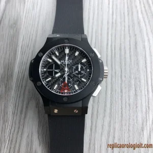 Hublot Big Bang Black Carbon Orologi Replica Cinturino in Gomma Uomo Movimento Automatico Orologio Clone 1:1