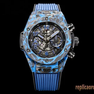 Hublot Big Bang Blue Carbon Orologi Replica Gomma Uomo Movimento Automatico Orologio Clone 1:1