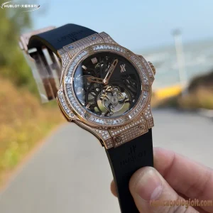 Hublot Big Bang Nero Diamanti Orologi Replica Cinturino in Gomma Uomo Movimento Automatico Orologio Clone 1:1
