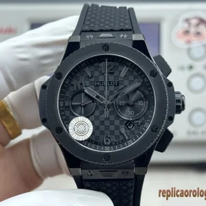 Hublot Big Bang Nero Lunetta Nero Cinturino Gomma Uomo Movimento Automatico Orologio Clone 1:1