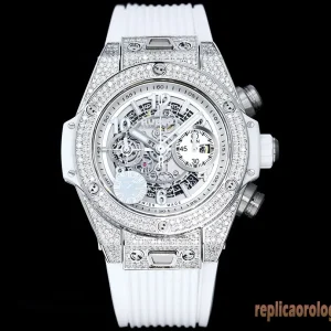 Hublot Big Bang Diamanti Orologi Replica Cinturino in Gomma Uomo Movimento Automatico Orologio Clone 1:1