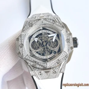 Hublot Big Bang Diamanti Nero Orologi Replica Cinturino in Gomma Uomo Movimento Automatico Orologio Clone 1:1