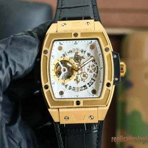 Hublot Big Bang Oro Quadrante Bianco Orologi Replica Cinturino in Pelle Uomo Movimento Automatico Orologio Clone 1:1