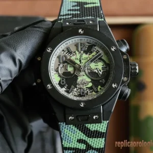 Hublot Big Bang Nero Camouflage Orologi Replica Cinturino in Gomma Uomo Movimento Automatico Orologio Clone 1:1