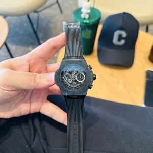 Hublot Big Bang Nero Orologi Replica Cinturino in Gomma Uomo Movimento Automatico Orologio Clone 1:1