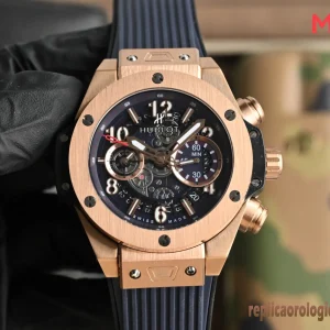 Hublot Big Bang Oro Nero Orologi Replica Cinturino in Gomma Uomo Movimento Automatico Orologio Clone 1:1