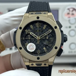 Hublot Big Bang Oro Nero Orologi Replica Cinturino in Gomma Uomo Movimento Automatico Orologio Clone 1:1
