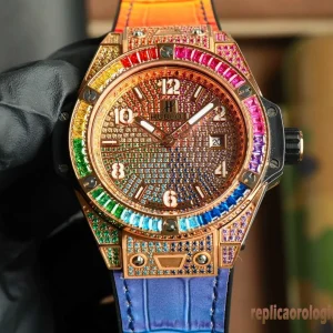 Hublot Big Bang Rainbow Diamond Replica Orologi Bracciale in Gomma Uomo Movimento Automatico Orologio Clone 1:1