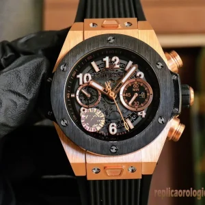 Hublot Big Bang Rose Gold Black Dial Replica Watches Rubber Men Automatic Swiss Clone 1:1