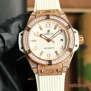 Hublot Big Bang White Dial Diamond Replica Orologio Gomma Donna Automatico Orologio Clone 1:1