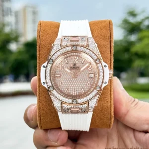 Hublot Big Bang White Dial Diamond Replica Watch Rubber Men Automatic Clone 1:1