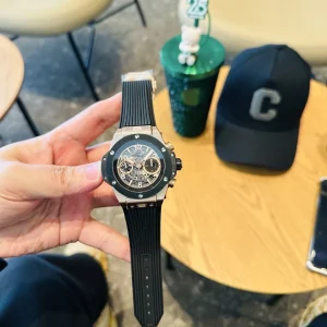 Hublot Big Bang Nero Orologi Replica Cinturino in Gomma Uomo Movimento Automatico Orologio Clone 1:1