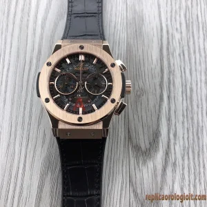 Hublot Big Bang Oro Nero Orologi Replica Cinturino in Pelle Uomo Movimento Automatico Orologio Clone 1:1