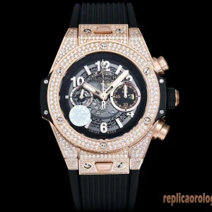 Hublot Big Bang Black Diamond Orologi Replica Cinturino in Gomma Uomo Movimento Automatico Orologio Clone 1:1