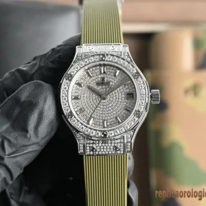 Hublot Classic Fusion Diamond Green Rubber Strap Women Swiss Automatic Clone 1:1