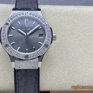 Hublot Classic Fusion Grigio Diamanti Orologi Replica Cinturino Pelle Donna Movimento Automatico Orologio Clone 1:1