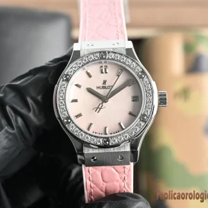 Hublot Classic Fusion Pink Dial Leather Women Swiss Automatic Clone 1:1