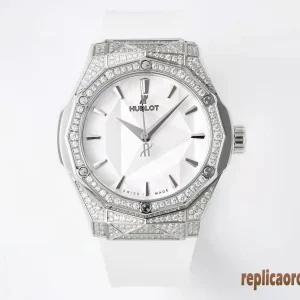 Hublot Classic Fusion White Dial Diamond Orologi Replica Bracciale in metallo Donna Movimento automatico svizzero Orologio Clone 1:1