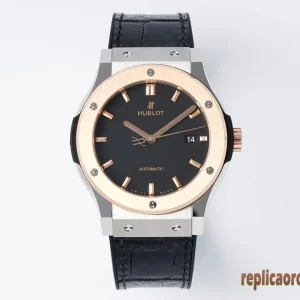 Hublot Classic Fusion Black Gold Orologi Replica Cinturino in Pelle Uomo Movimento Automatico Orologio Clone 1:1