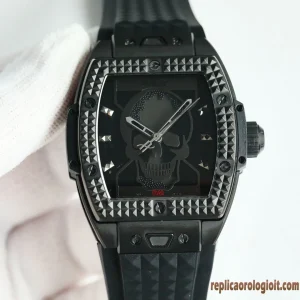 Hublot Spirit of Big Bang Nero Teschio Orologi Replica Cinturino in Gomma Uomo Movimento Automatico Orologio Clone 1:1