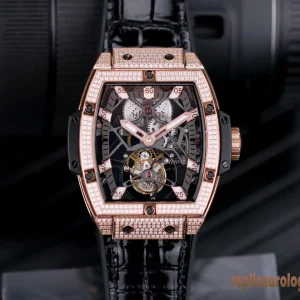 Hublot Spirit of Big Bang Rose Gold Diamond Replica Leather Men Automatic Swiss Clone 1:1 Watch