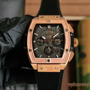 Hublot Spirit of Big Bang Rose Gold Black Dial Replica Rubber Men Automatic Swiss Clone 1:1