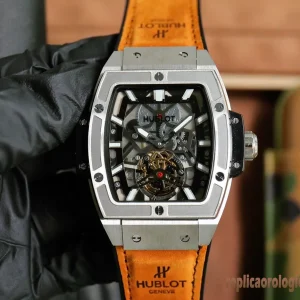 Hublot Spirit of Big Bang Scheletro Marrone Orologi Replica Cinturino in Pelle Uomo Movimento Automatico Orologio Clone 1:1