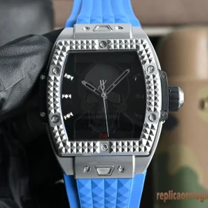 Hublot Spirit of Big Bang Skull Blue Rubber Orologi Replica Bracciale in gomma Uomo Movimento automatico svizzero Orologio Clone 1:1