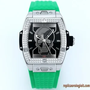 Hublot Spirit of Big Bang Skull Green Rubber Orologi Replica Bracciale Gomma Uomo Movimento Automatico Orologio Clone 1:1