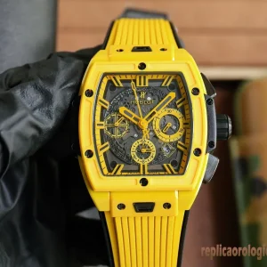 Hublot Spirit of Big Bang Giallo Orologi Replica Cinturino in Gomma Uomo Movimento Automatico Orologio Clone 1:1