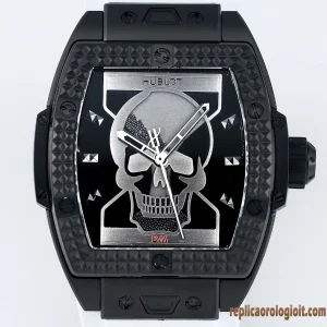 Hublot Spirit of Big Bang Nero Teschio Orologi Replica Cinturino in Gomma Uomo Movimento Automatico Orologio Clone 1:1