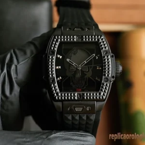 Hublot Spirit of Big Bang Nero Teschio Orologi Replica Cinturino in Gomma Uomo Movimento Automatico Orologio Clone 1:1