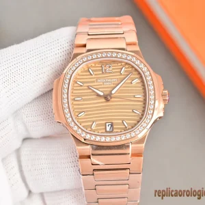 Patek Philippe Nautilus Oro Rosa Quadrante Oro Orologi Replica Bracciale Acciaio 904L Donna Movimento Automatico Orologio Clone 1:1