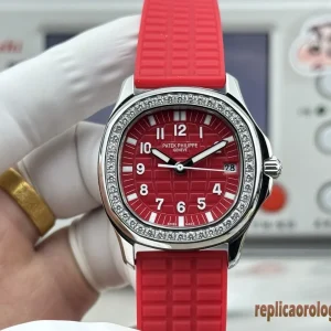 Patek Philippe Aquanaut Red Dial Rubber Strap Women Automatic Clone 1:1