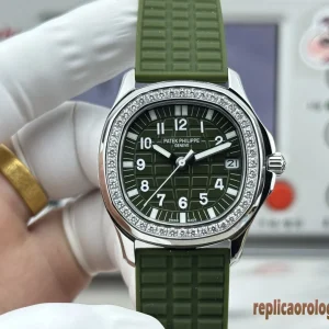 Patek Philippe Aquanaut Verde Lunetta Diamantata Orologi Replica Gomma Donna Movimento Automatico Orologio Clone 1:1
