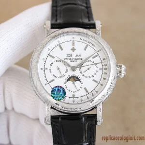 Patek Philippe Grand Complications Quadrante Bianco Orologi Replica Cinturino in Pelle Uomo Movimento Automatico Orologio Clone 1:1