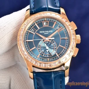 Patek Philippe Nautilus Blue Dial Diamond Bezel Replica Leather Men Automatic Clone 1:1