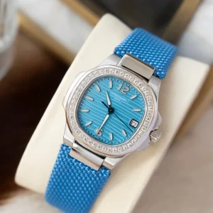 Patek Philippe Nautilus Blue Diamond Women Replica Watch Metal Bracelet Automatic Clone 1:1